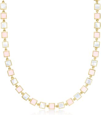 Ross-Simons Pink Opal and Mother-Of-Pearl Station Necklace in 18kt Gold Over Sterling