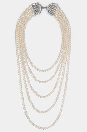 Nadri Ingrid Multi Pearl Strand Double Brooch Necklace in Rhodium at Nordstrom
