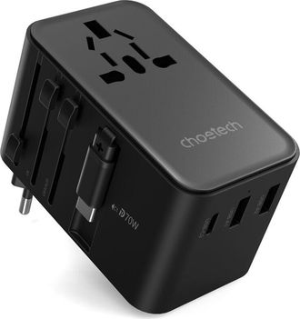 OEM Adaptador De Cargador De Viaje De 70 W Para Ue/ee. Uu./aus/reino Unido Con Cable Usb-c Integrado, Color Negro