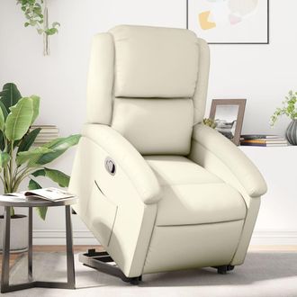 vidaXL Sill&oacute;n Reclinable Elevable Cuero Artificial Color Crema Vidaxl