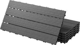 ECD Germany Ecd Germany Baldosas De Patio Wpc De 60x30 Cm 18 Piezas Por 3m&sup2; Con Aparencia De Madera Antracita Con Sistema De Drenaje Y Instalaci&oacute;n Mediante Clic A