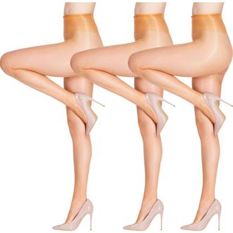 Lechery 5-Pack Glossy Sheer Party Tights for Women in Caramel at Nordstrom, Size Small