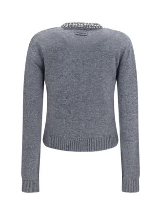 Pinko Womens Colonia Cardigan With Jewel Collar Grigio-Monumento Gr Gr. Sweater