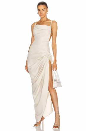 Jacquemus Sculptural Asymmetrical Dress In Natural