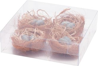 Melrose International Twig Bird Nest with Eggs and Raffia (Set of 8) - Brown, Blue