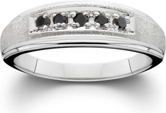 Pompeii3 Mens Black Diamond White Gold Ring Brushed Wedding Band Size Selectable
