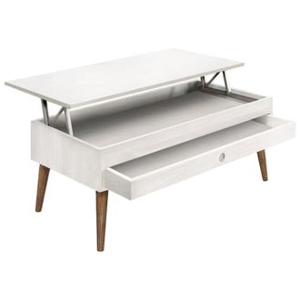 HOGAR 24 Mesa Centro Elevable Madera Caj&oacute;n Deslizante Color Blanco y Encerado