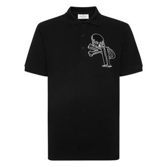 Philipp Plein Tops, Heren, Zwart, 3Xl, Katoen, Piquet Polo met kristallen Wire Frame