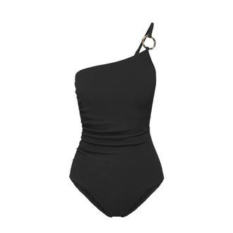 Change of Scenery Kara One Shoulder Ring Trim One-Piece Swimsuit in Black Texture at Nordstrom, Size X-Small