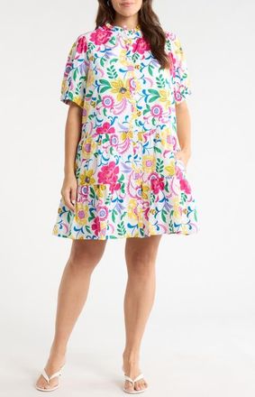 Sugarlips Kress Floral Domis Cotton Shift Minidress in Wht-Mul at Nordstrom, Size 2X