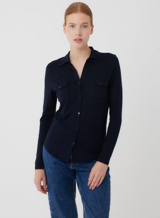 Majestic Filatures Soft Touch Long Sleeve Pocket Shirt in Marine at Nordstrom, Size 4
