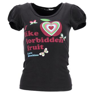 Moschino Love Moschino Graphic Print Puffed Sleeve T-Shirt in Black Cotton