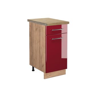 Vicco Mueble Bajo De Cocina Fame-line, Rojo Burdeos Alto Brillo, 40 Cm, Et Roble Vicco