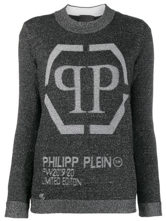 Philipp Plein logo lurex jumper - women - Polyamide/Spandex/Elastane/Viscose/Polyester - L - Black