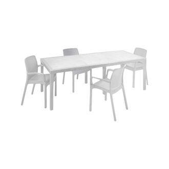 Dmora Dmora - Conjunto De Mesa Y Sillas Moie Para Sal&oacute;n De Interior, Mesa Rectangular Extensible Con 4 Sillas Y Reposabrazos, Fabricado En Italia, Color Bla