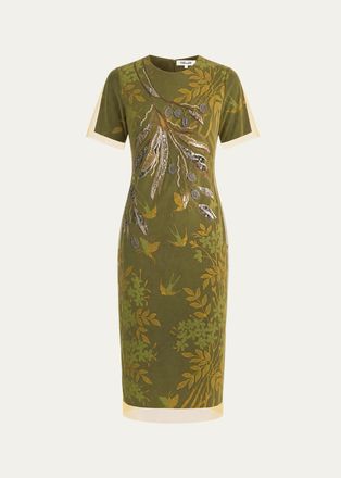 Diane Von F&uuml;rstenberg Olive Embroidered Floral Midi Dress