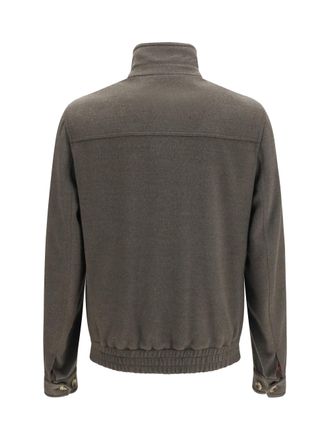 Brunello Cucinelli Mens Wool Zip Jacket With High Collar Fango Merino Ovis Aries