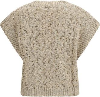 Brunello Cucinelli Womens Beige Silk Sleeveles Sweater Clothing