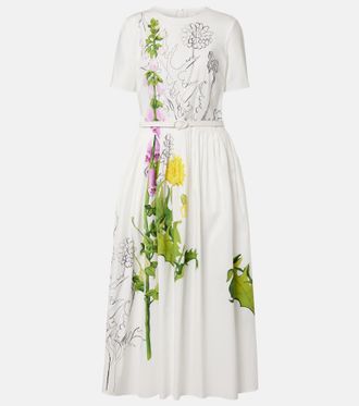 Oscar De La Renta Vestido midi Foxglove de popel&iacute;n en mezcla de algod&oacute;n