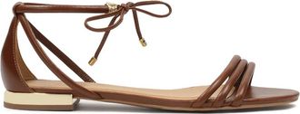 Kazar Platte bruine sandalen vastgebonden met een teenring - Dames - Sandalen - Bruin - 39 EU - Leer - Schoenen