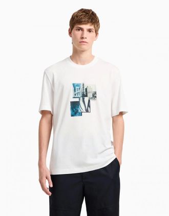 A|X Armani Exchange Mens Armani Exchange Mens Milano/New York Landmarks Graphic T-Shirt - Off White U0009 - Size: 42