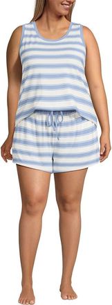 Lands End Cooling 3 Piece Pajama Set - Robe Tank and Shorts in Misty Blue Stripe at Nordstrom, Size 3X