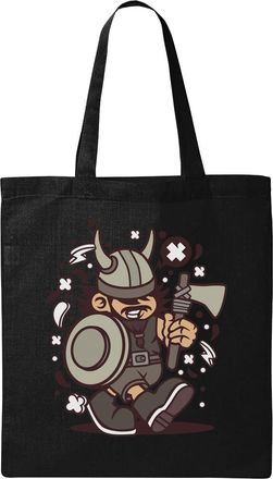 Generic Viking Kid Nordic Warrior Axe And Shield Art Natural Ecological Cotton Tote Bag Black