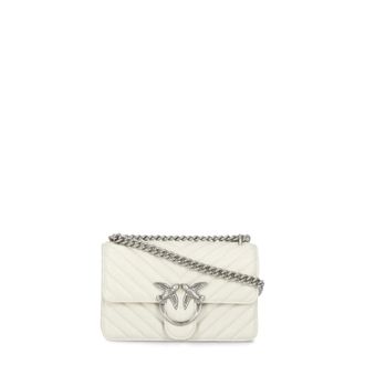 Pinko Ivory leather shoulder bag with Love Birds logo - female - PINKO - Shoulder Bags - Beige - ONE SIZE - Bags