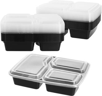 OEM 50 Recipientes De Pl&aacute;stico Herm&eacute;ticos, Apilables Y De 3 Compartimentos, De 1000 Ml Cada Uno, Aptos Para Microondas, Congelador Y Lavavajillas
