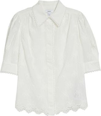 Reiss Edwina Floral Embroidered Button-Up Shirt in Ivory at Nordstrom, Size 12 Us