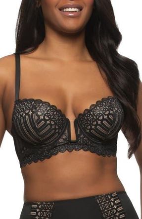 Felina Siren Underwire Shimmer Lace Plunge Demi Longline Bra in Black Shimmer at Nordstrom Rack, Size 40Ddd