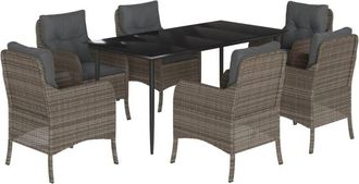 vidaXL 7 Piece Garden Dining Set with Cushions Grey Poly Rattan vidaXL