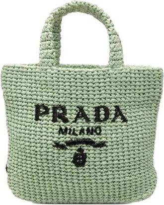 Prada Pre-owned Tote Bags, female, Green, Size: ONE SIZE Pre-owned Raffia Tote Bag