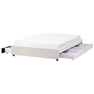 Beliani Cama Con Cajones Sin Cabecero De Tela 160 X 200 Cm Dise&ntilde;o Vintage Con Almacenaje Beige Claro Prades