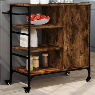 vidaXL Vidaxl - Carrito De Cocina De Madera Roble Ahumado 87,5x38,5x84,5 Cm