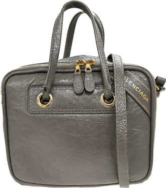 Balenciaga Blanket Square Bag Leather Gray Leather Handbag (Pre-Owned)