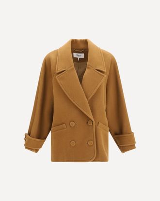 Chlo&eacute; Double-breasted herringbone wool short Coat Female 34