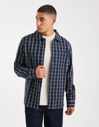 Farah Wallasey - Camicia a maniche lunghe blu navy a quadri