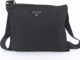 Prada Black Nylon Leather Messenger Bag Shoulder Bag (Pre-Owned)