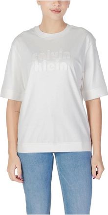 Calvin Klein Jeans Tops, Dames, Wit, XS, Katoen, Oversized Boyfriend T-Shirt