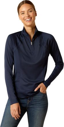 Ariat Womens Sunstopper 3.0 1/4 Zip Baselayer Top Long Sleeve in Navy, Size 2X-Large, by Ariat