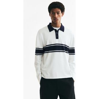 H&M Loose-fit Knit Polo Sweater in White/color-Block at Nordstrom, Size X-Small