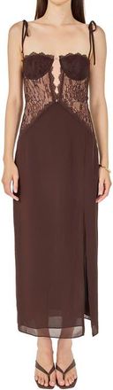endless rose Lace Bustier Sleeveless Midi Dress in Chocolate Brown at Nordstrom, Size X-Small