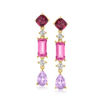 Ross-Simons Multi-Gemstone and. Lab-Grown Diamond Drop Earrings in 18kt Gold Over Sterling