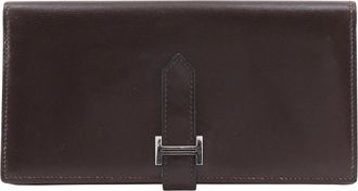Herm&egrave;s Brown Box Calf Leather Long Wallet (Bi-Fold) (Pre-Owned)