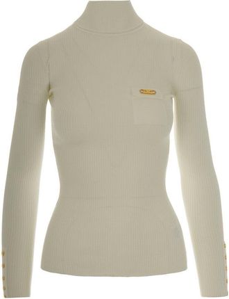 Elisabetta Franchi Ribbed Sweater With Pocket - Ivory