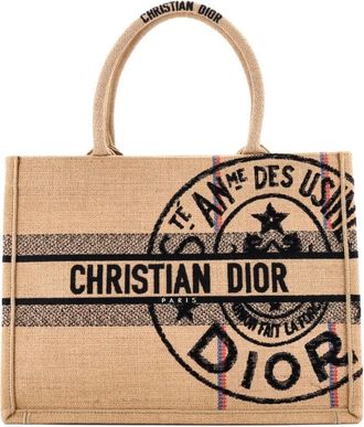 Dior Book Embroidered Raffia Medium tote bag - Toni neutri