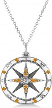 Allurez Compass Pendant Citrine & Diamond Accented 14k White Gold (0.19ct)