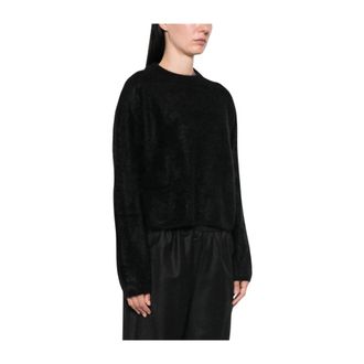 Soft Goat Jersey Cuello Redondo Peludo - Knitwear - Mujer - Negro - XS