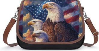 Generic Bald Eagle U.S.A Flag on The Peak Leather Crossbody Bags for Women Messenger Handbag Purse Shoulder Bag